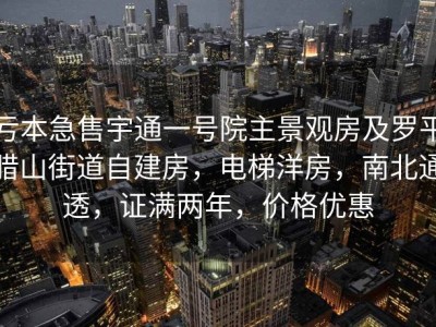 亏本急售宇通一号院主景观房及罗平腊山街道自建房，电梯洋房，南北通透，证满两年，价格优惠