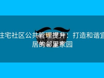 住宅社区公共管理提升：打造和谐宜居的邻里家园