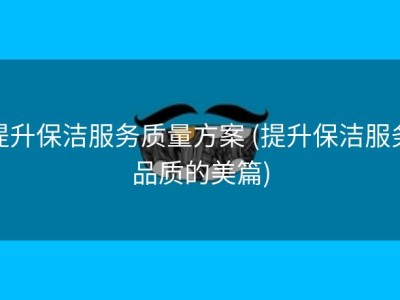 提升保洁服务质量方案 (提升保洁服务品质的美篇)